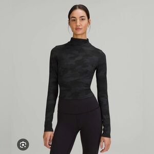 Lululemon All Aligned Mock Neck Long Sleeve Top | Black Camo | Size 6